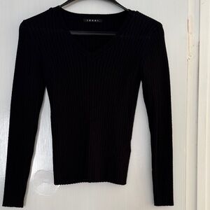 Black V-Neck Ribbed Sweater
